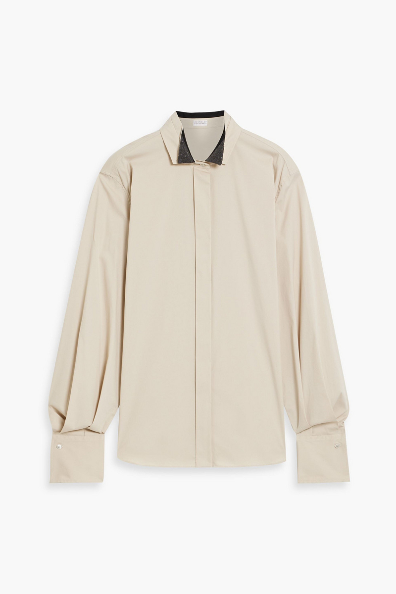 brunello cucinelli - bead-embellished cotton-blend poplin shirt - neutral - 3xl