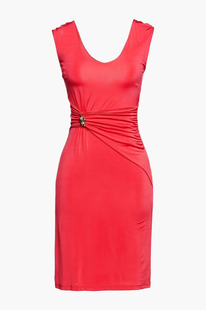 roberto cavalli - appliquéd ruched stretch-jersey dress - orange - it 42