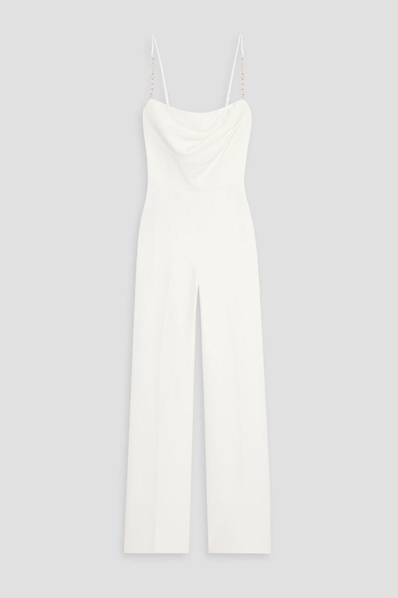 halston - brea chain-embellished stretch-crepe wide-leg jumpsuit - white - us 2