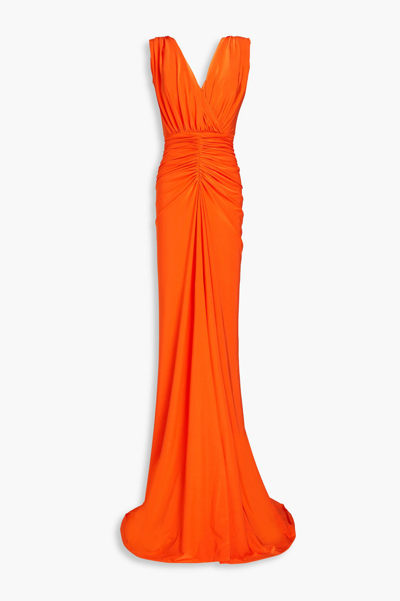 rhea costa - saara ruched satin-jersey gown - orange - it 50