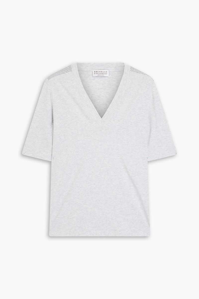 Brunello Cucinelli - Bead-embellished cotton-jersey T-shirt - Gray - M