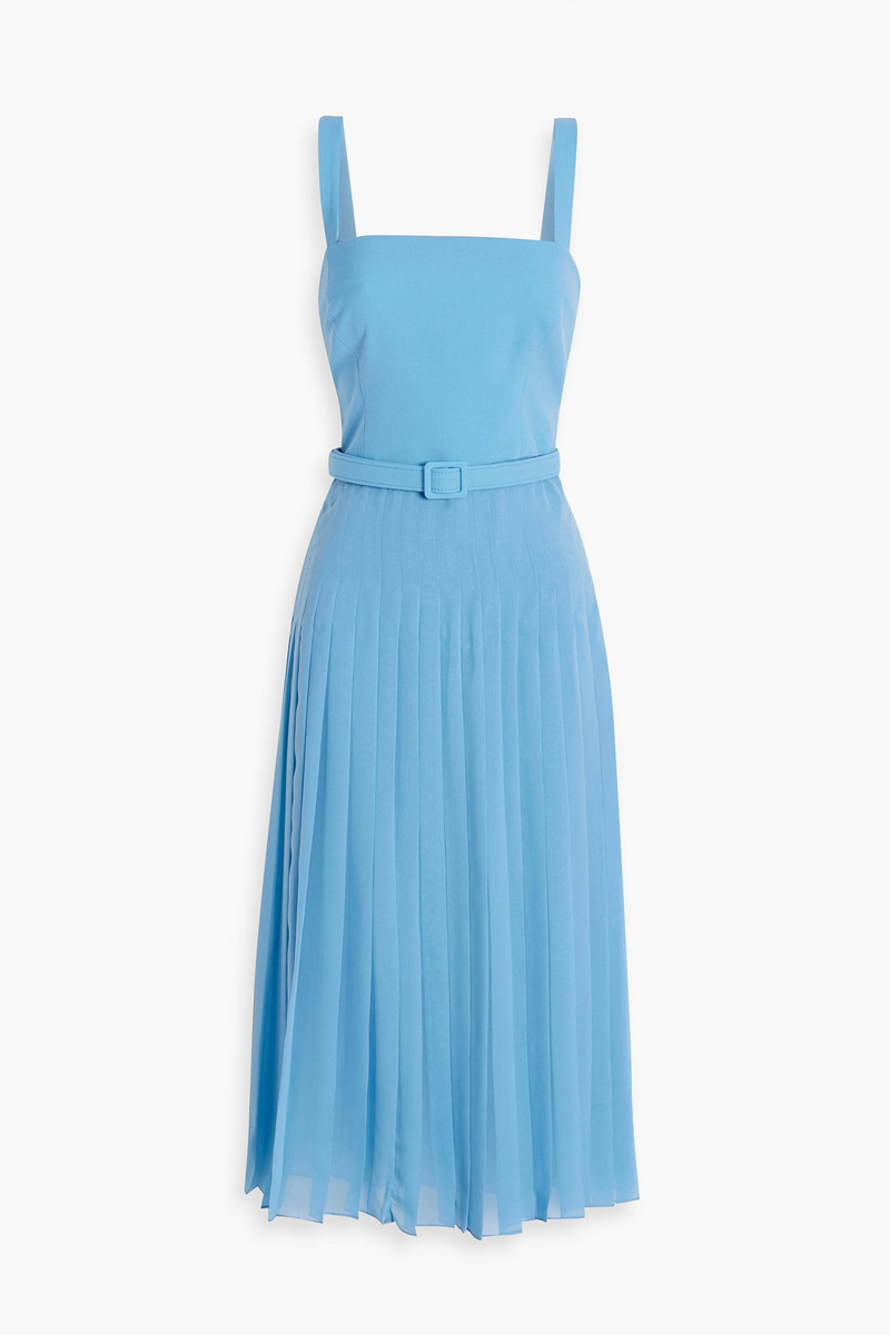 oscar de la renta - pleated chiffon and wool-blend dress - blue - us 14