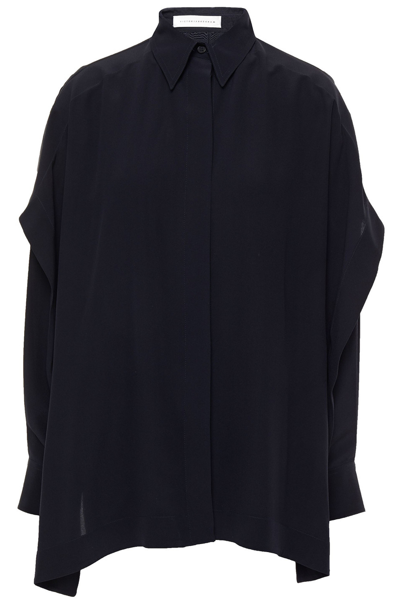 Victoria Beckham - Layered silk crepe de chine shirt - Blue - UK 14