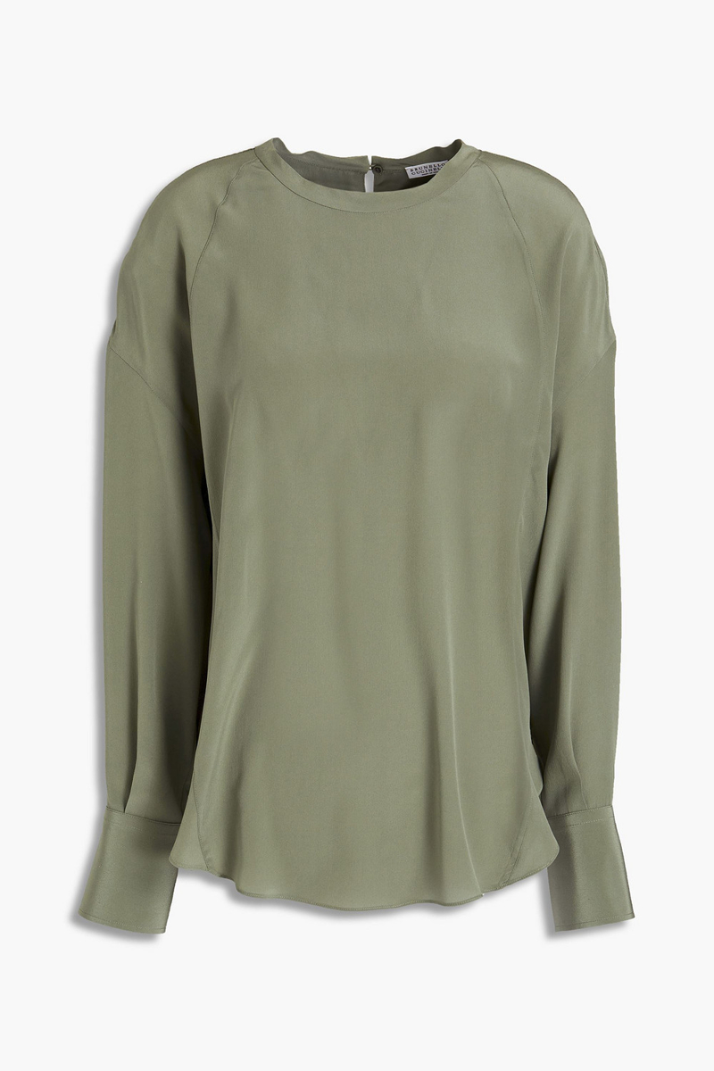 Brunello Cucinelli - Bead-embellished silk crepe de chine blouse - Green - L