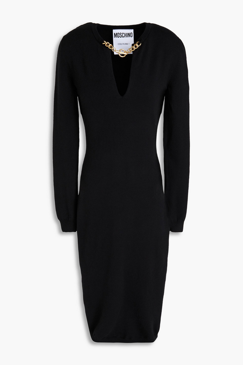 moschino - chain-embellished wool midi dress - black - it 40