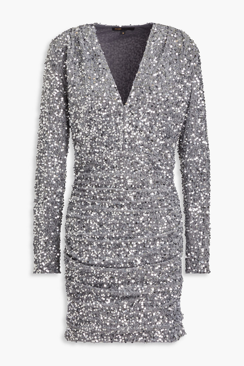 maje - ruched sequined velvet mini dress - metallic - fr 36