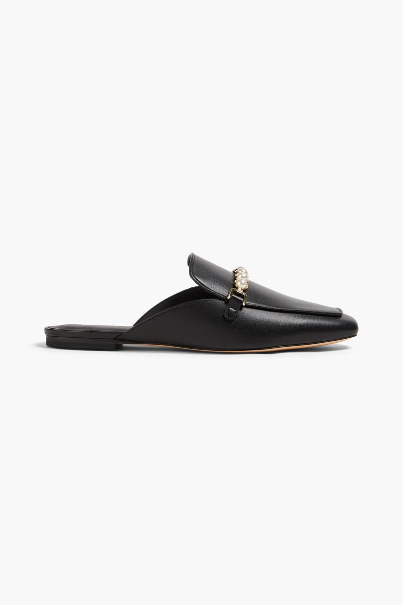Stuart Weitzman - Perla faux pearl-embellished leather slippers - Black - EU 38