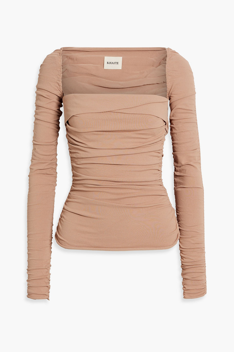 khaite - tala ruched stretch-jersey top - brown - s