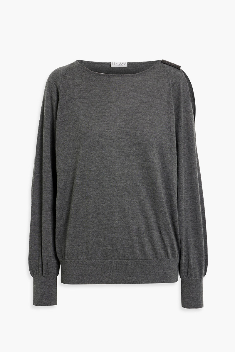 brunello cucinelli - cutout bead-embellished cashmere and silk-blend sweater - gray - m