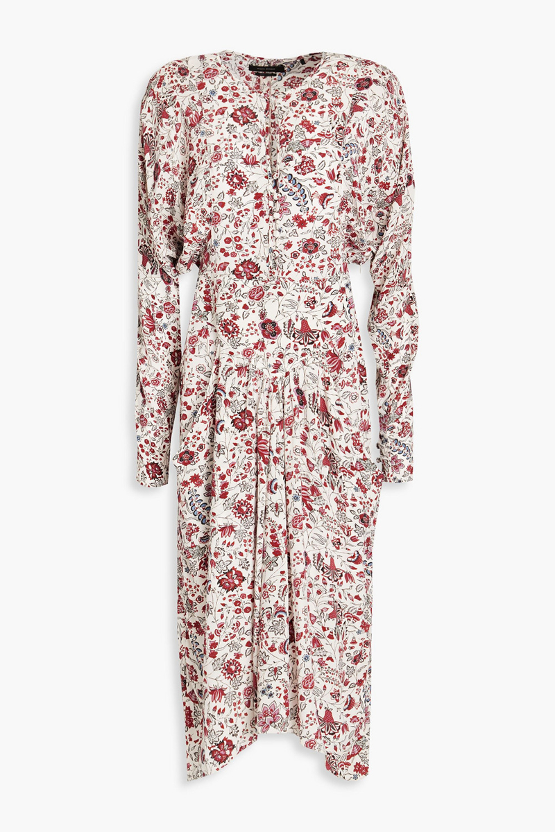 Isabel Marant - Kelky gathered floral-print silk crepe de chine dress - White - FR 36