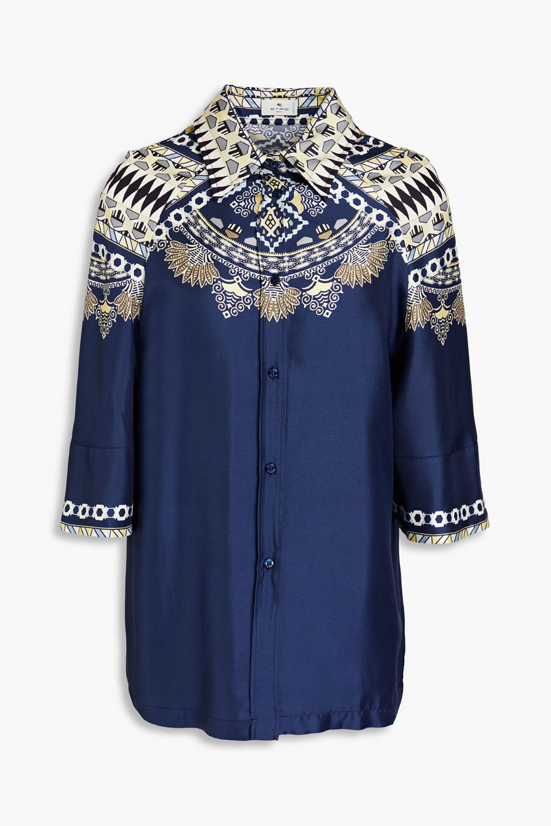 Etro - Printed silk-twill shirt - Blue - IT 38