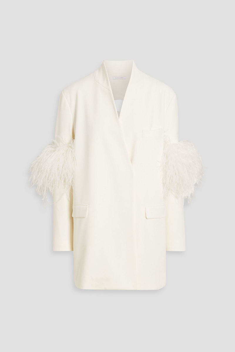 rachel gilbert - dani cutout feather-embellished crepe blazer - white - m