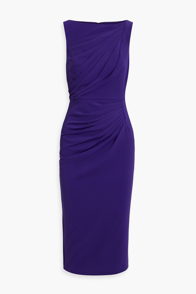 badgley mischka - draped crepe midi dress - purple - us 8