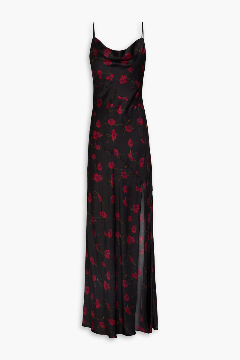 nicholas - draped floral-print silk-blend satin gown - black - us 2