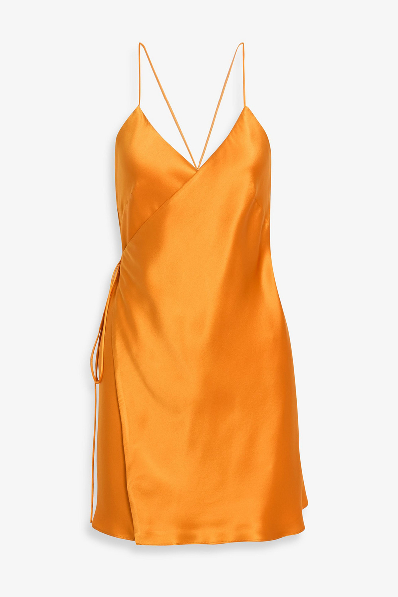 michelle mason - silk-satin mini wrap dress - yellow - us 0