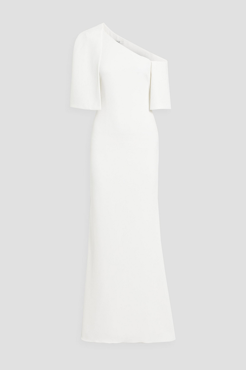 badgley mischka - one-shoulder crepe gown - white - us 6