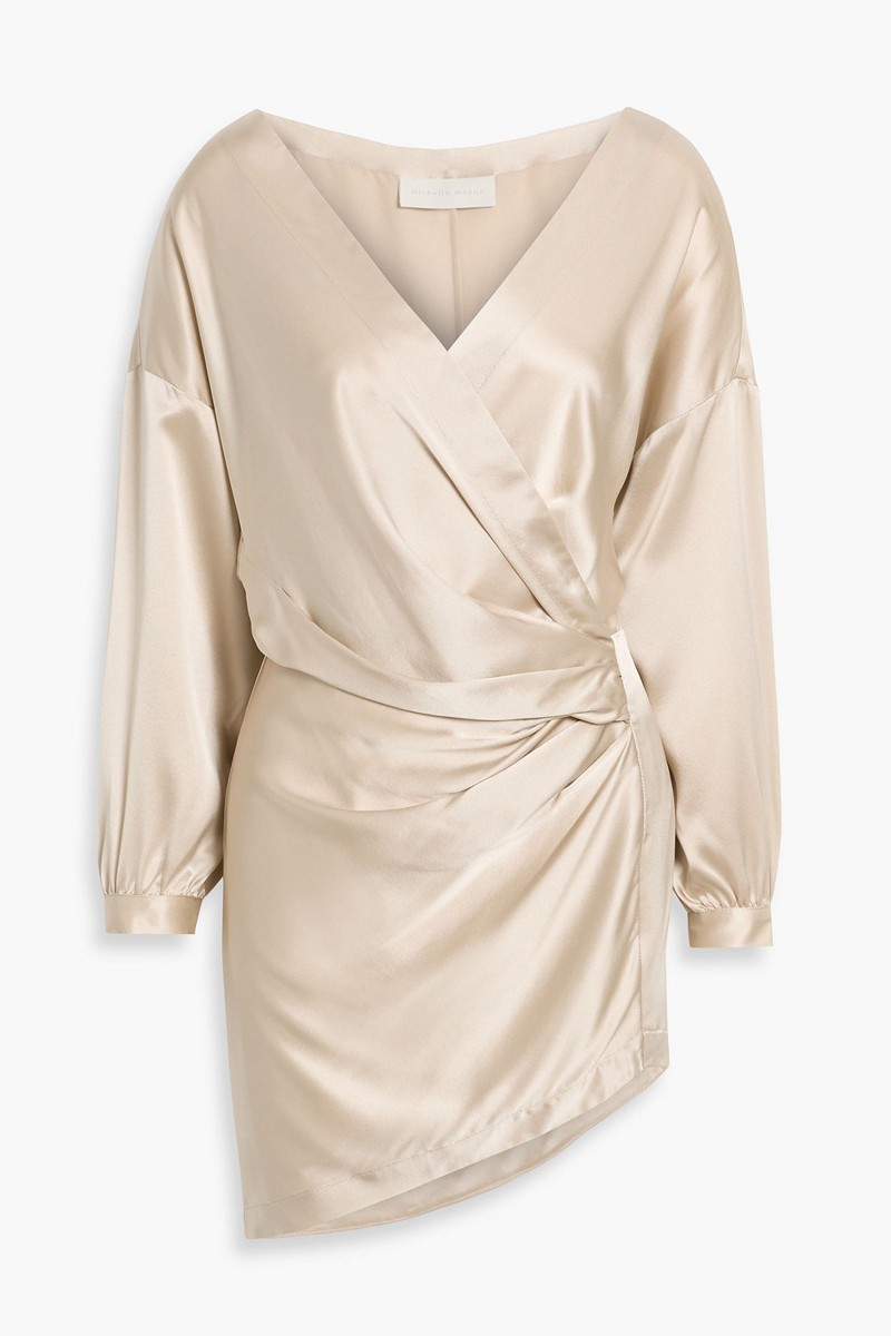 michelle mason - wrap-effect silk-satin mini dress - metallic - us 2