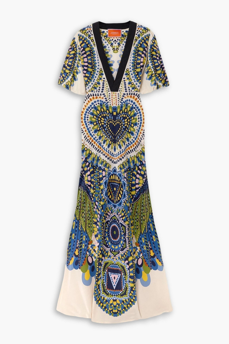 la double j. - marlene printed silk-crepe maxi dress - blue - xxs