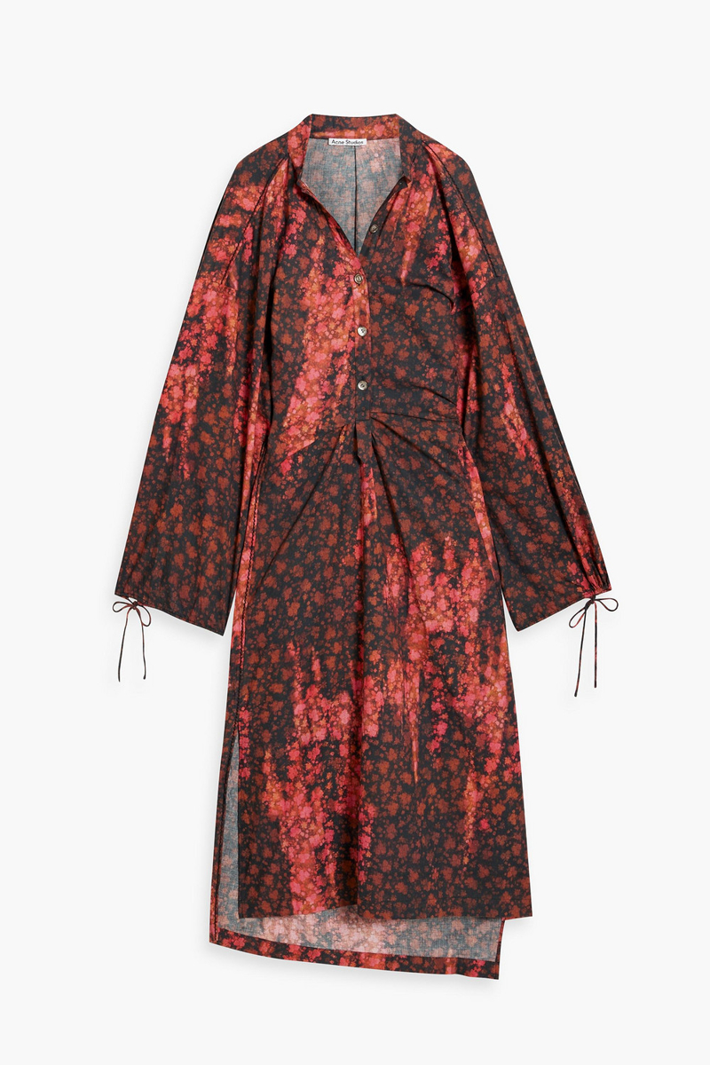 acne studios - draped floral-print cotton midi dress - black - de 32