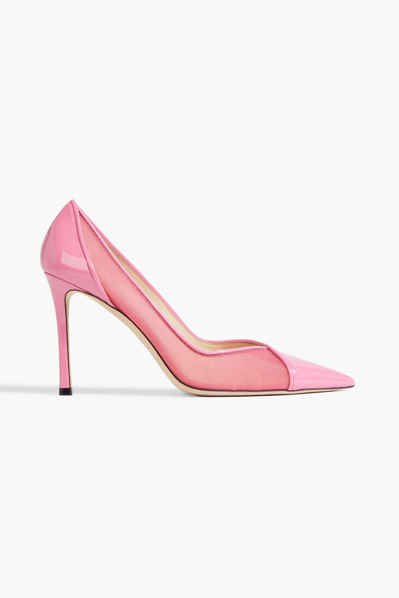 Jimmy Choo - Cass 95 mesh and patent-leather pumps - Pink - EU 41.5