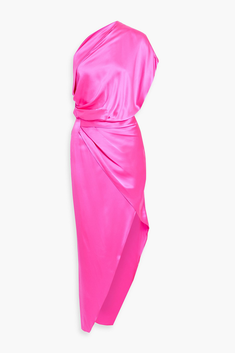 michelle mason - one-shoulder asymmetric silk-satin maxi dress - pink - us 0