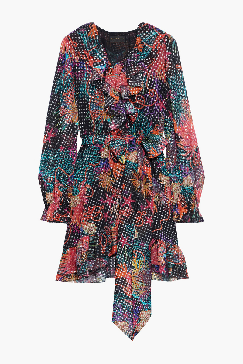Dundas - Belted printed fil coupé silk-blend chiffon mini dress - Multicolor - IT 44