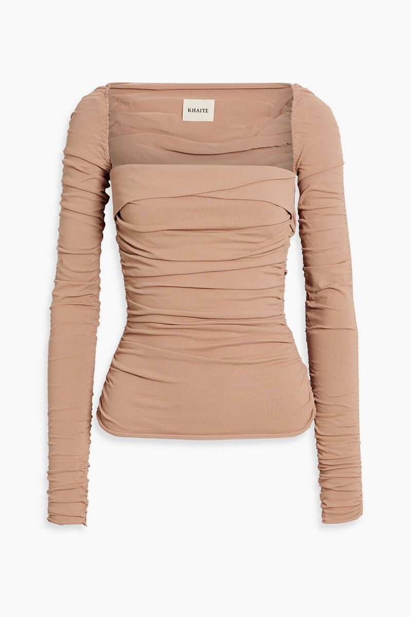 Khaite - Tala ruched stretch-jersey top - Brown - XL