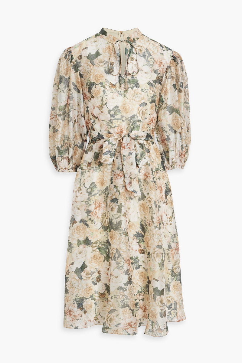 Mikael Aghal - Tie-detailed floral-print habotai dress - Yellow - US 10