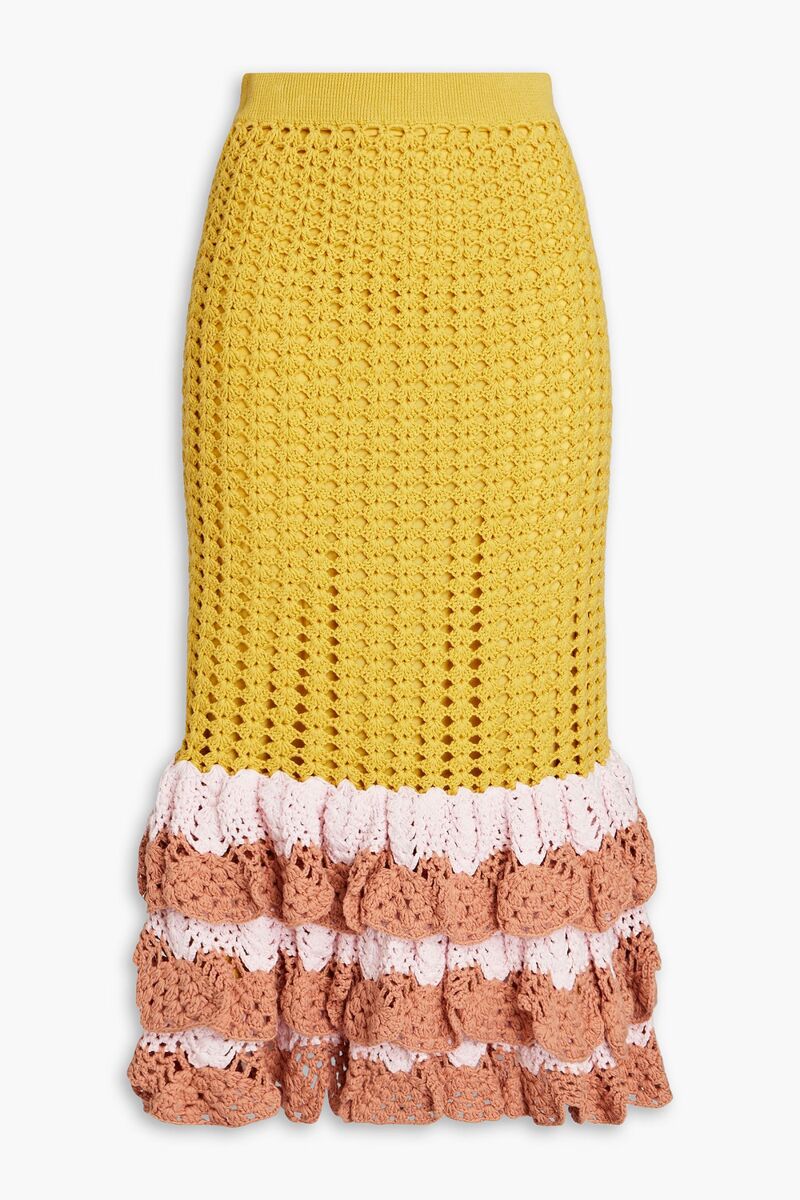 Zimmermann - Tiered crocheted cotton midi skirt - Yellow - 1