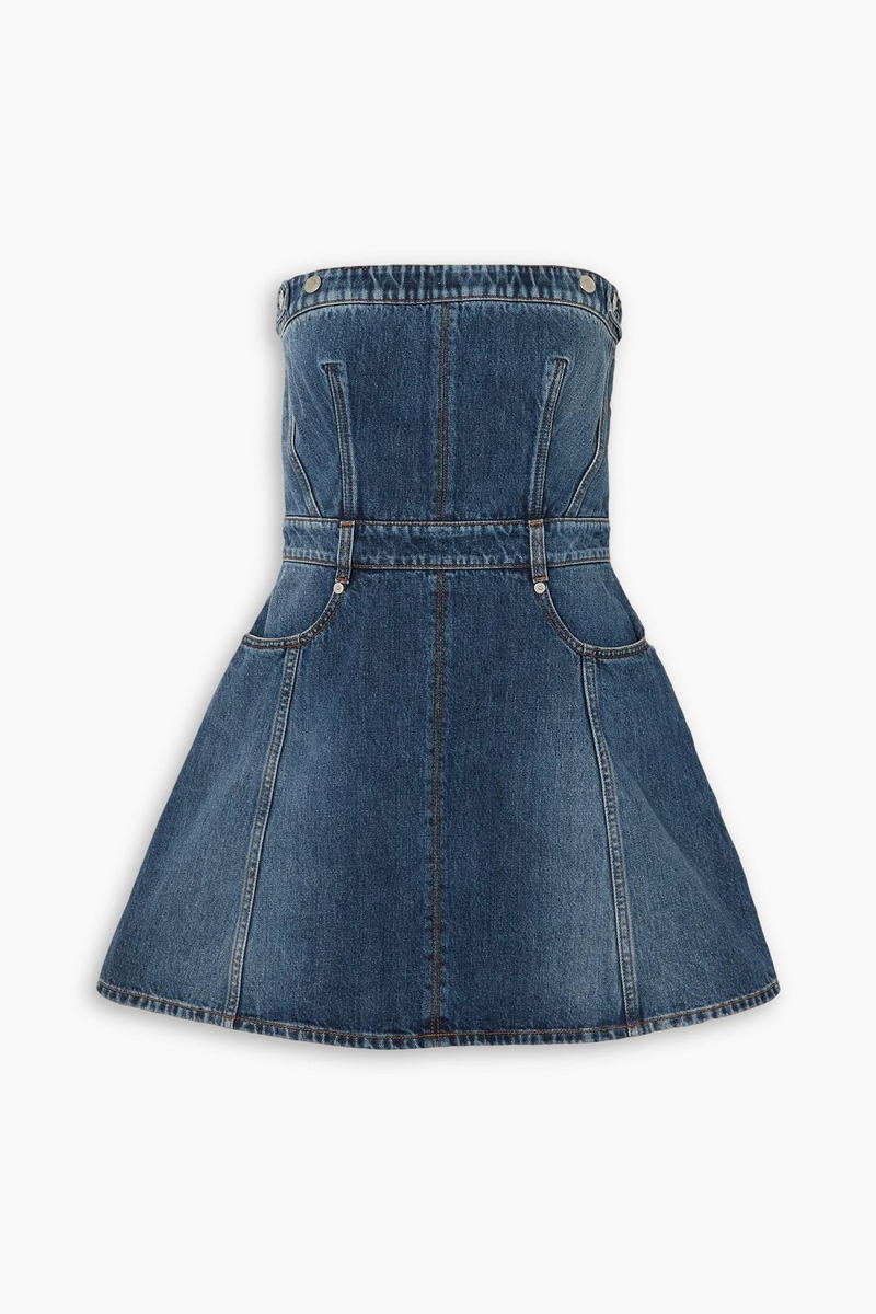 mcqueen - strapless denim mini dress - blue - it 38
