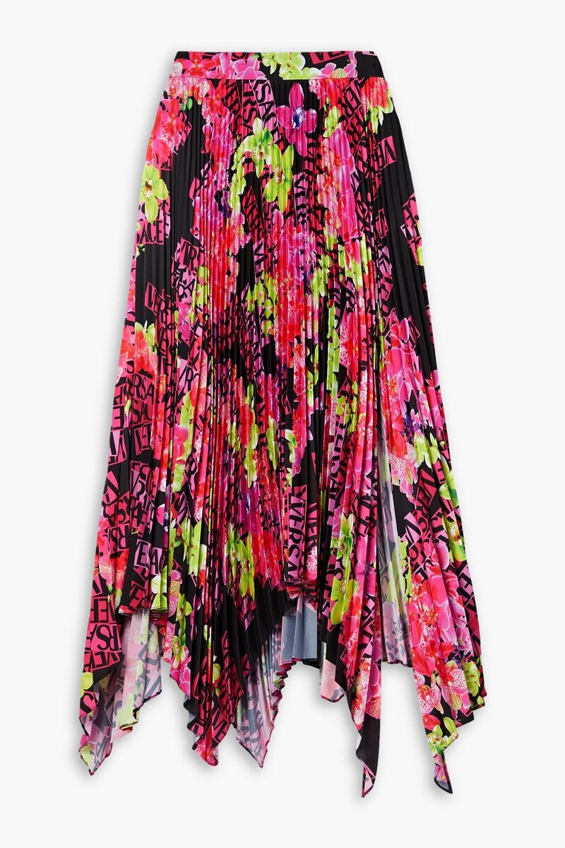 Versace - Pleated printed crepe de chine skirt - Black - IT 38