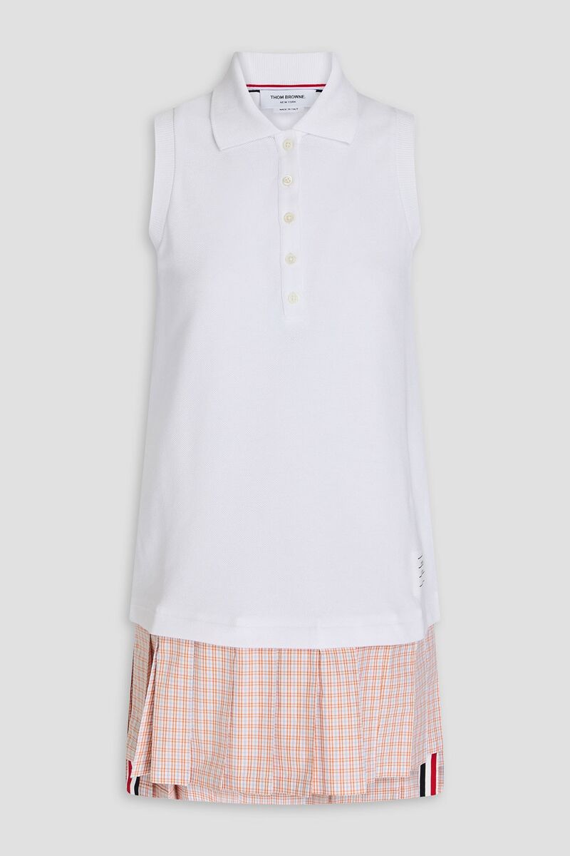 Thom Browne - Pleated printed cotton-piqué and jacquard mini dress - White - IT 46