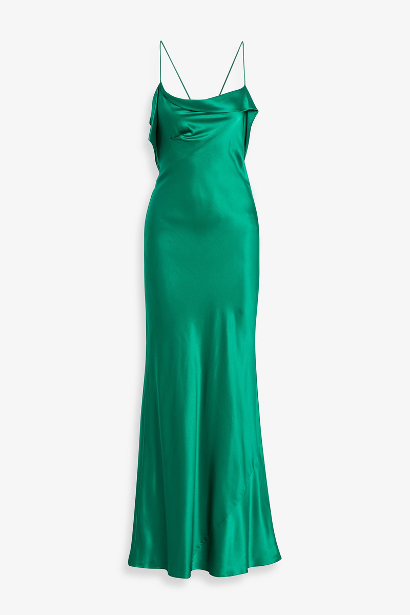 michelle mason - draped silk-satin gown - green - us 0