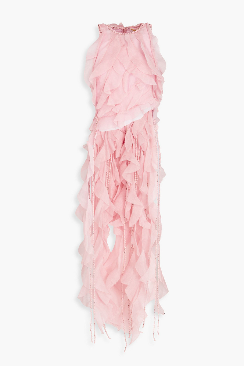 Zimmermann - Ruffled linen and silk-blend gauze top - Pink - 4