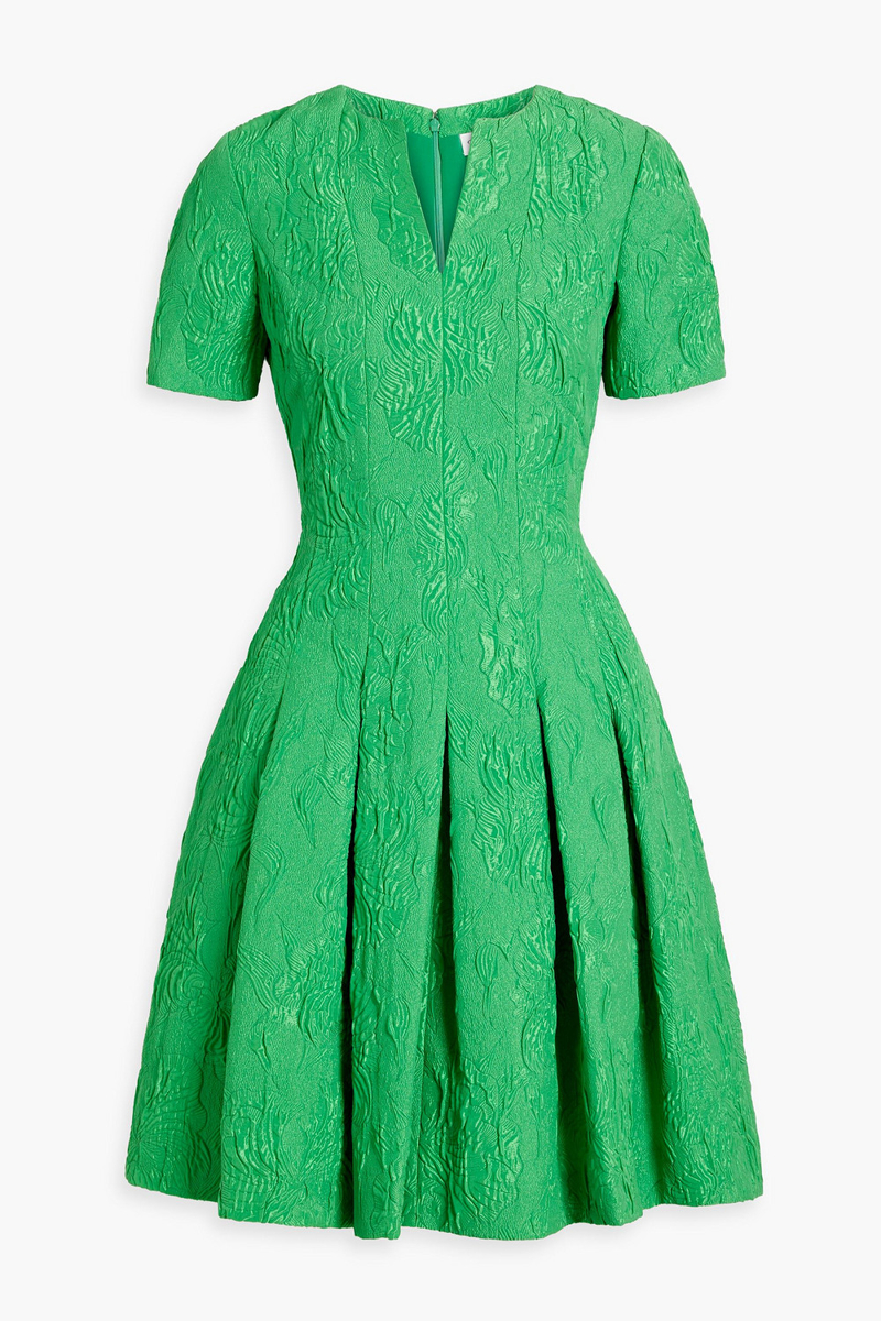 oscar de la renta - pleated satin-cloqué mini dress - green - us 00