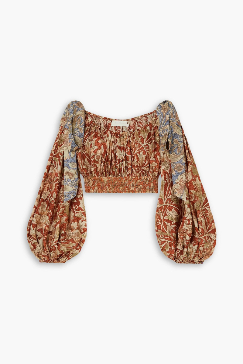 zimmermann - chintz cropped floral-print silk crepe de chine top - red - 00
