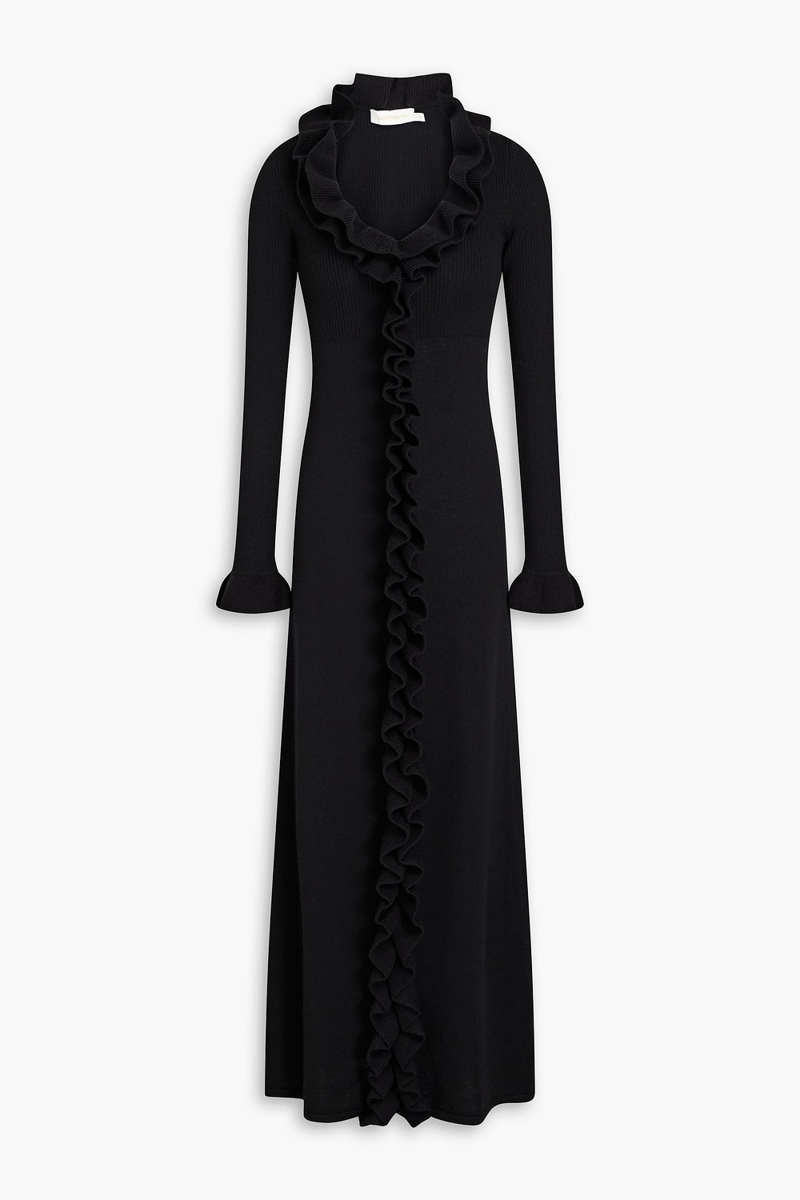 zimmermann - ruffled wool maxi dress - black - 00