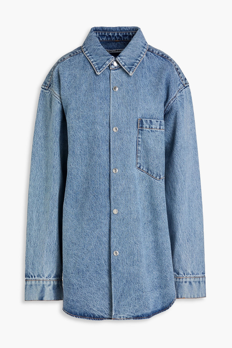 alexander wang - oversized crystal-embellished denim shirt - blue - xs
