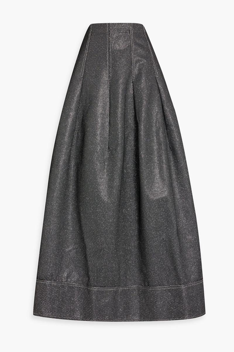 simkhai - raja pleated metallic jacquard maxi skirt - black - us 8