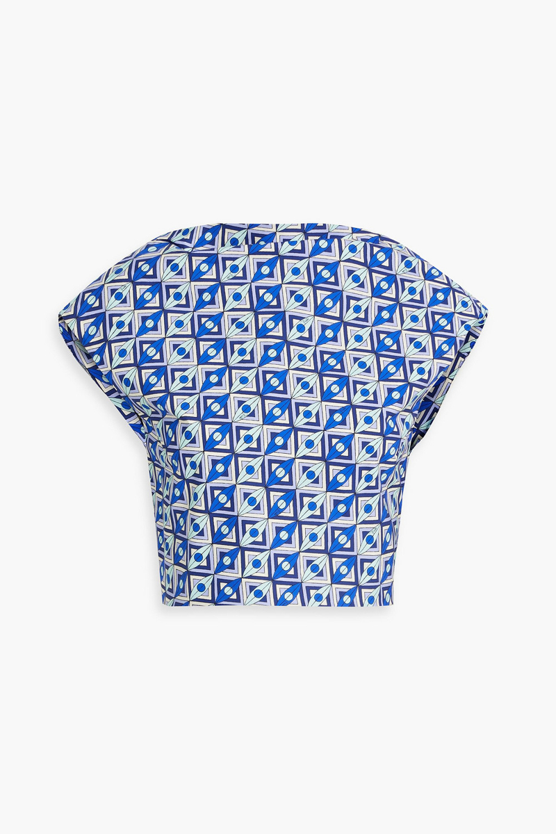 pucci - cropped tie-back printed cotton-poplin top - blue - it 38