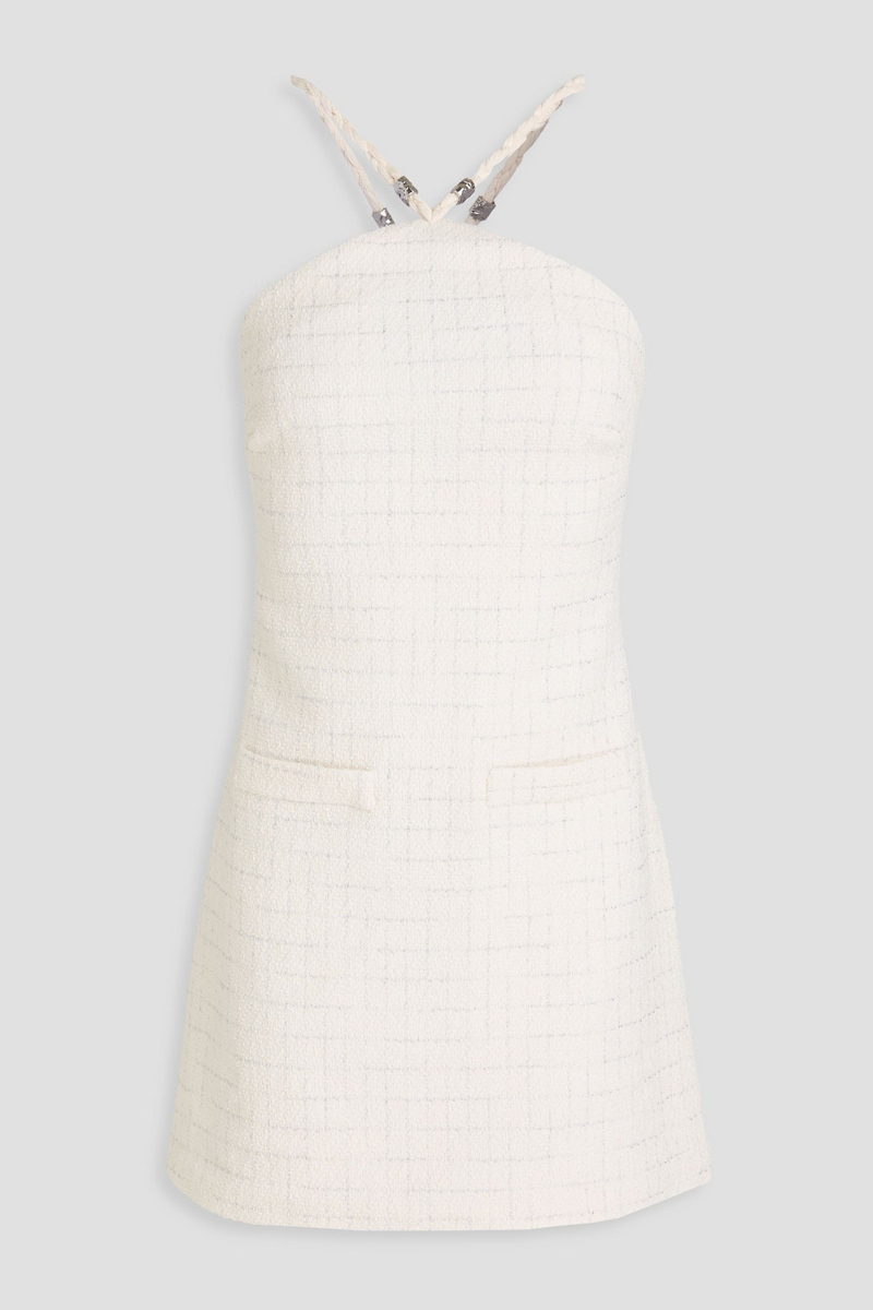 maje - embellished metallic cotton-blend tweed mini dress - white - fr 38