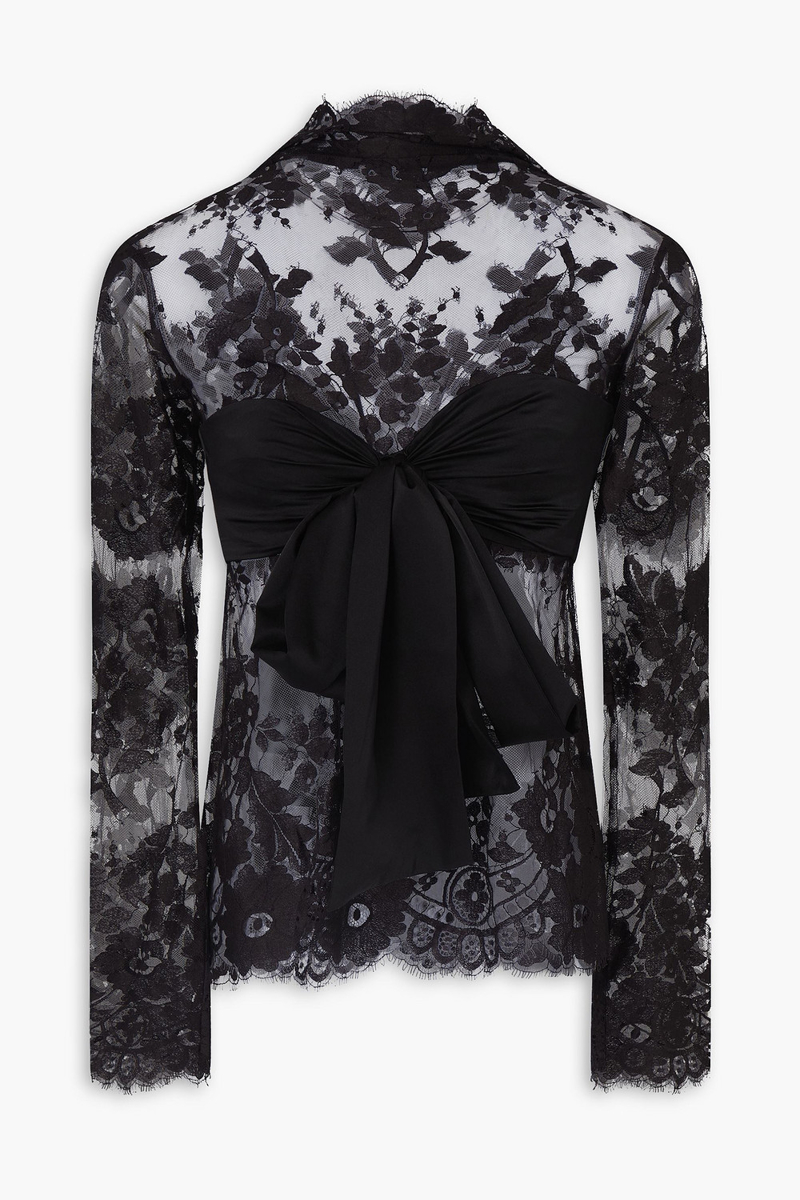 zimmermann - bow-detailed cotton-blend lace top - black - 2