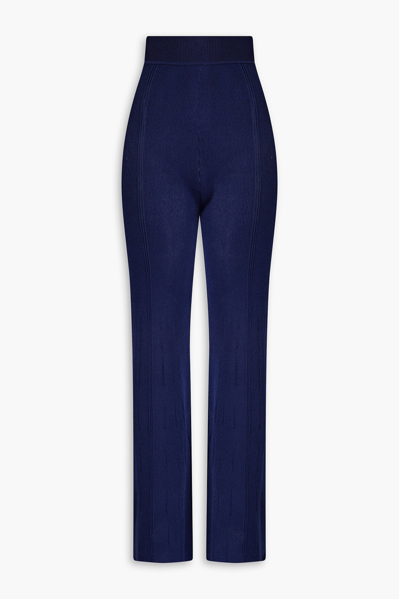 Alberta Ferretti - Metallic ribbed-knit flared pants - Blue - IT 40
