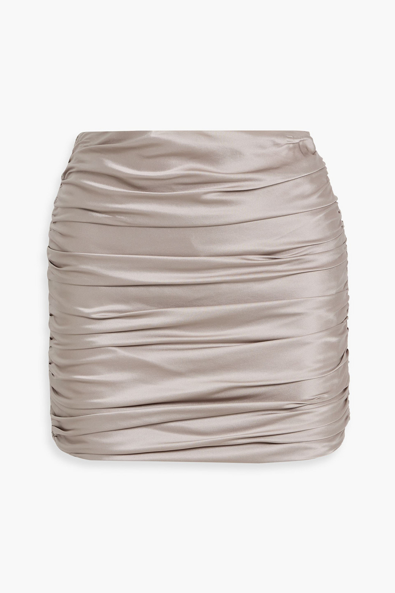 michelle mason - ruched silk-satin mini skirt - gray - us 0