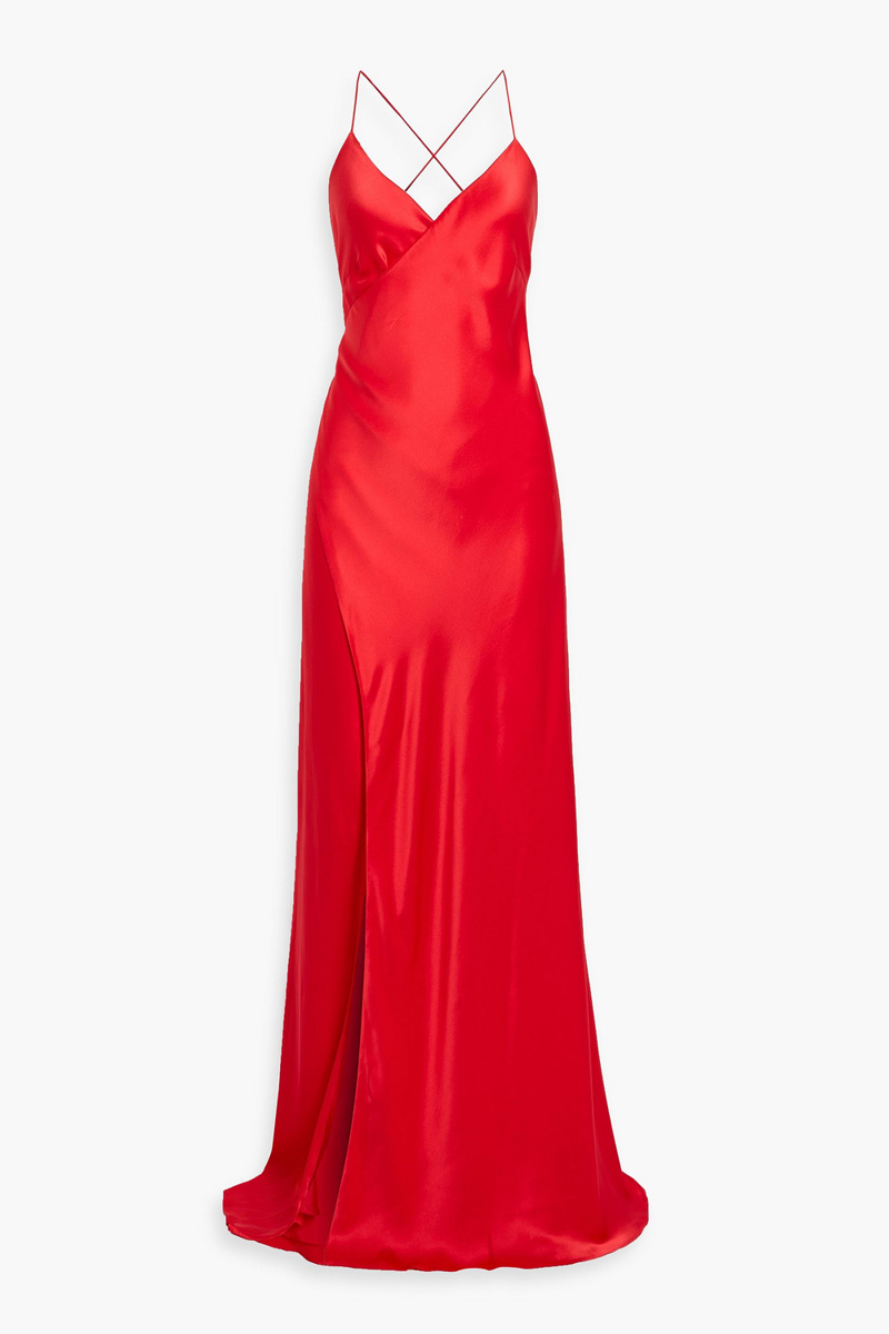 michelle mason - silk-satin wrap gown - red - us 0