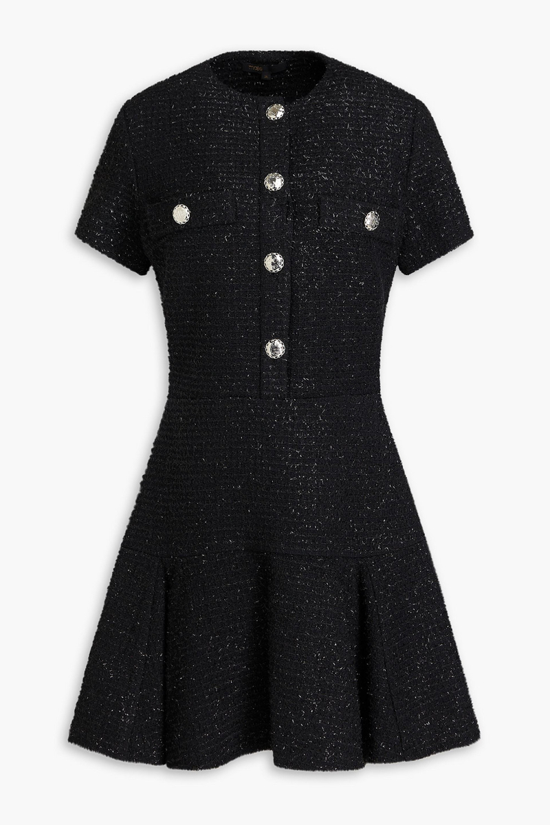 maje - metallic cotton-blend bouclé-tweed mini dress - black - fr 42