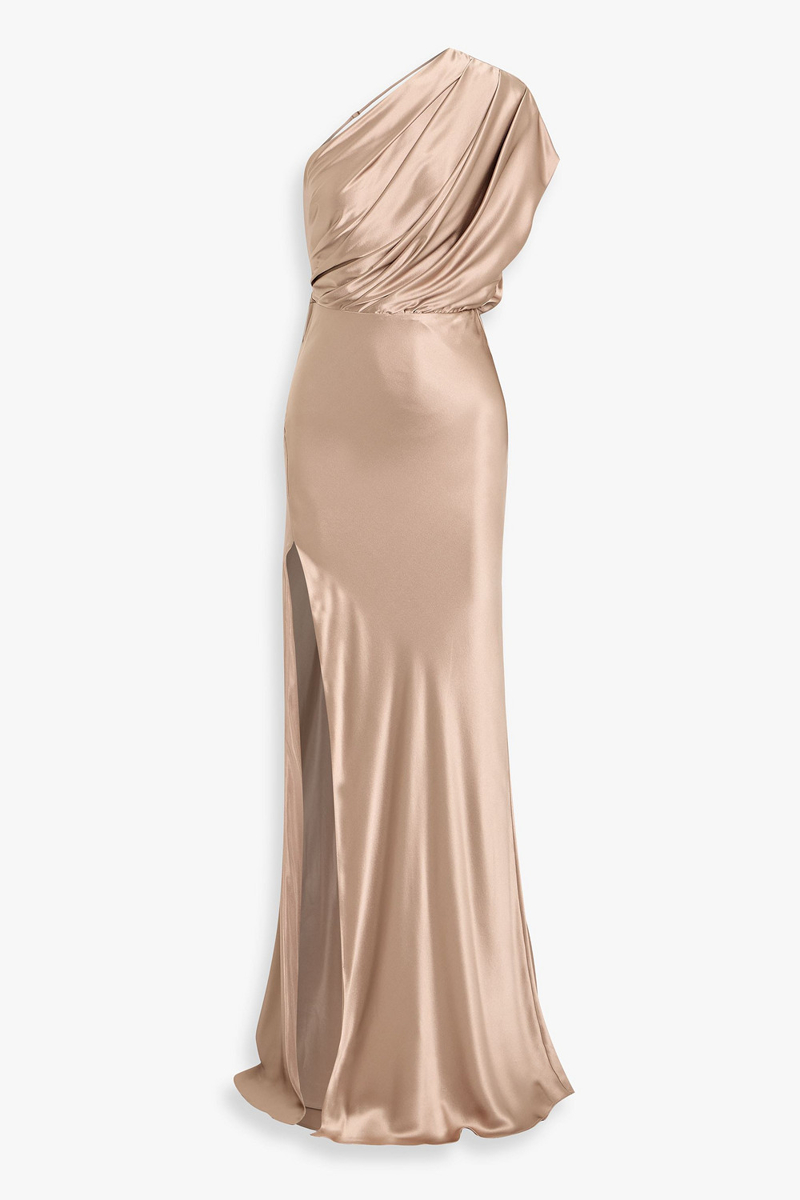 michelle mason - one-shoulder open-back silk-satin gown - neutral - us 2