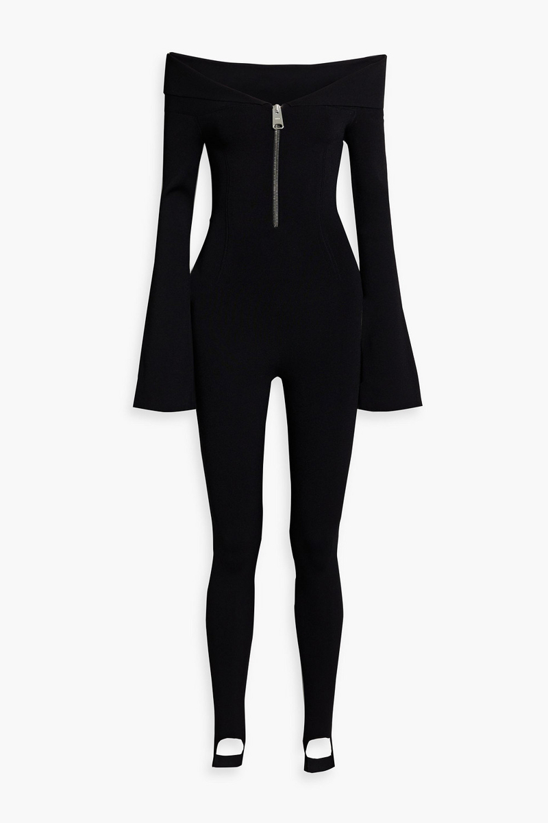 khaite - trinity off-the-shoulder stretch-knit jumpsuit - black - xs