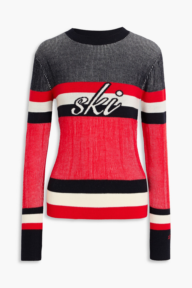 perfect moment - evie ribbed intarsia merino wool sweater - red - l