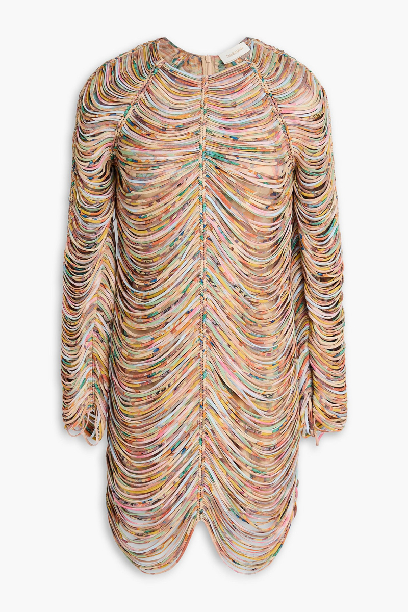 zimmermann - fringed printed organza mini dress - multicolor - 0